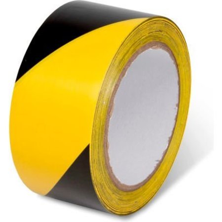 TOP TAPE AND  LABEL. Global Industrial Striped Hazard Warning Tape, 2inW x 108'L, 5 Mil, Black/Yellow, 1 Roll 670651YB